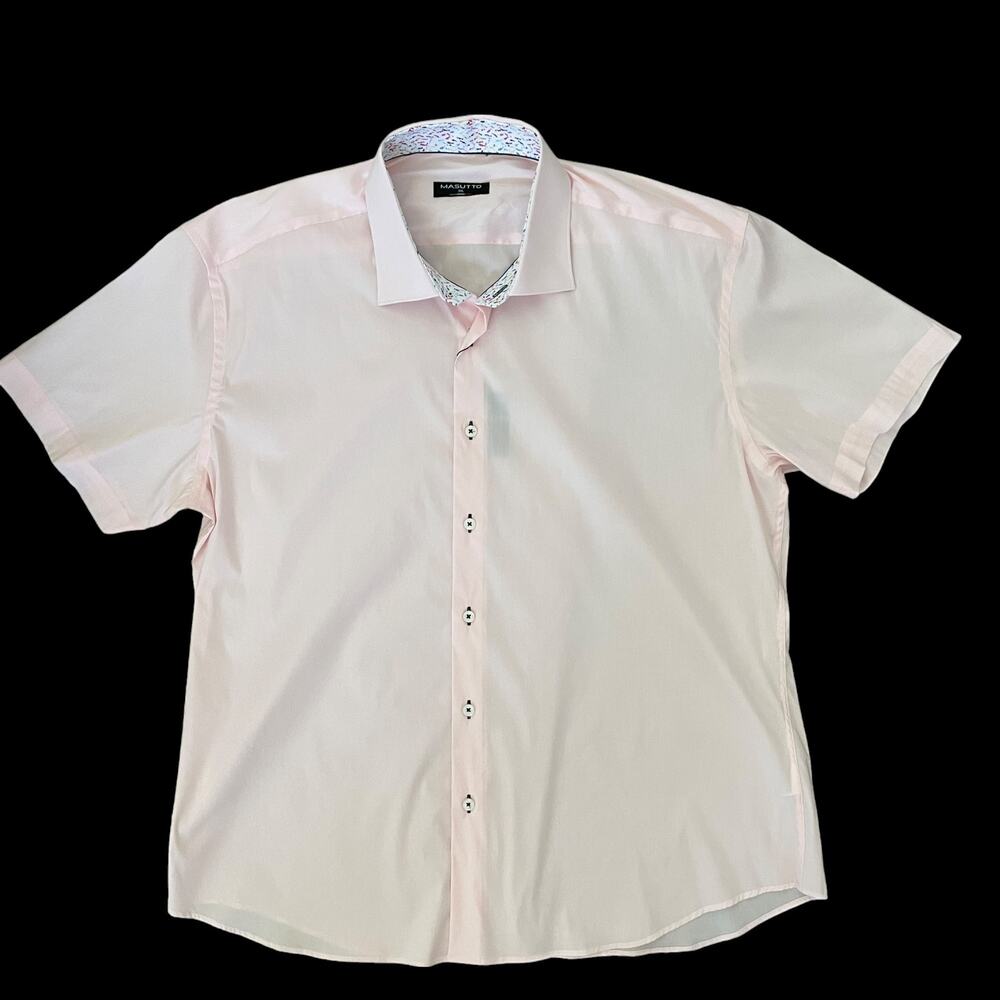 MASUTTO Men's Pink Dress Short Sleeve Shirt With Collar Contrast Size 3XL NWT